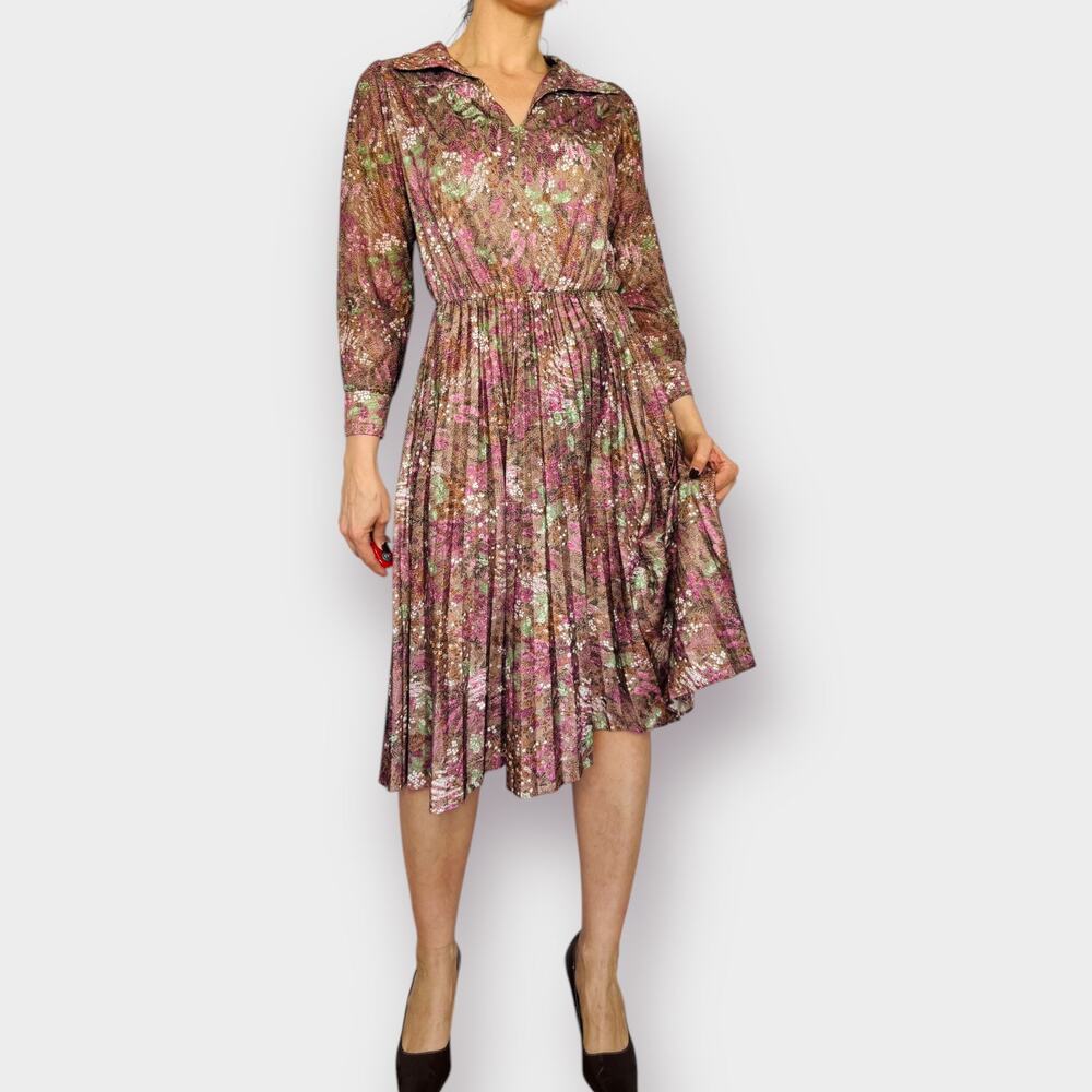 70s Purple and Brown floral day dress‎